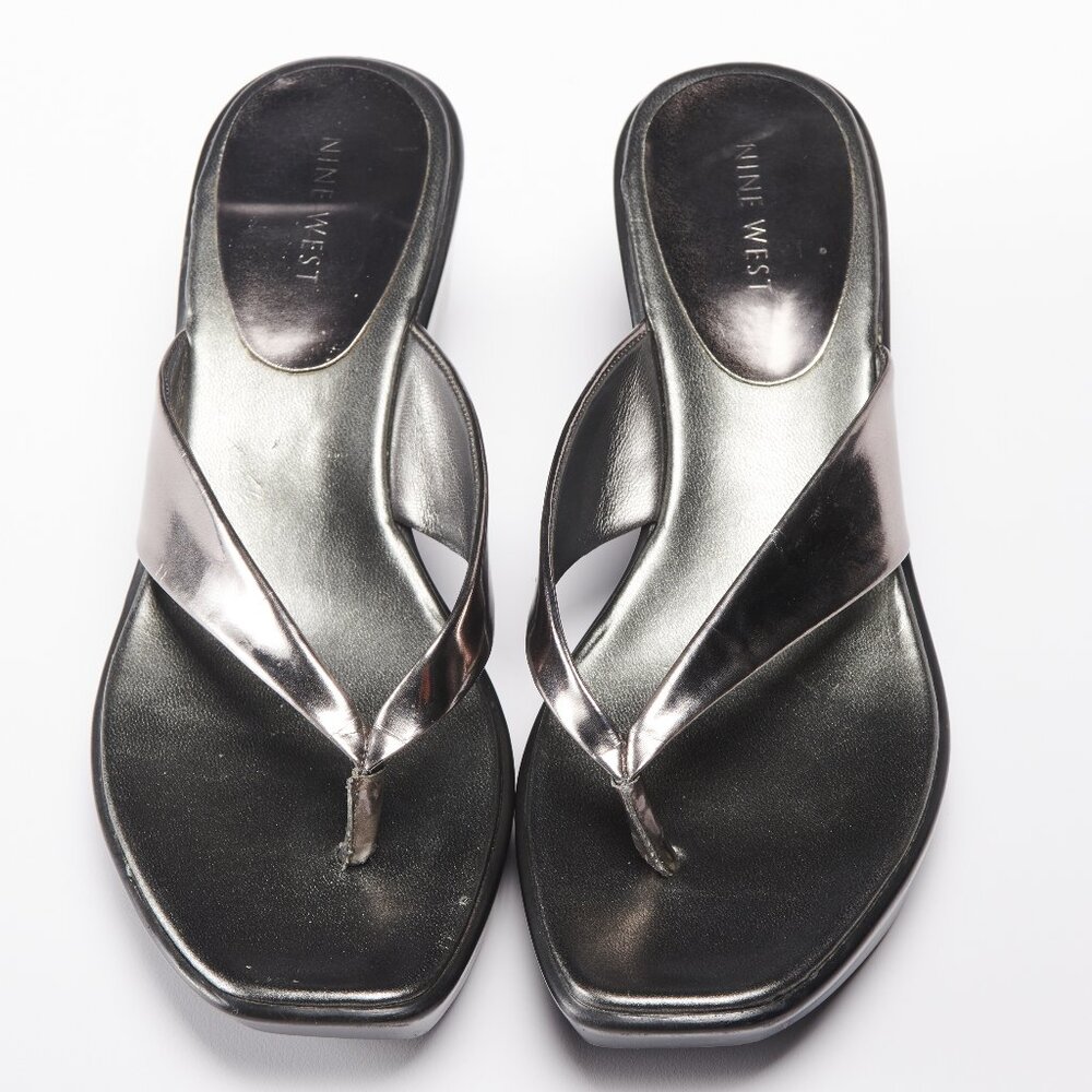 Nine West Shiny Silver Sandal Wedge Heel